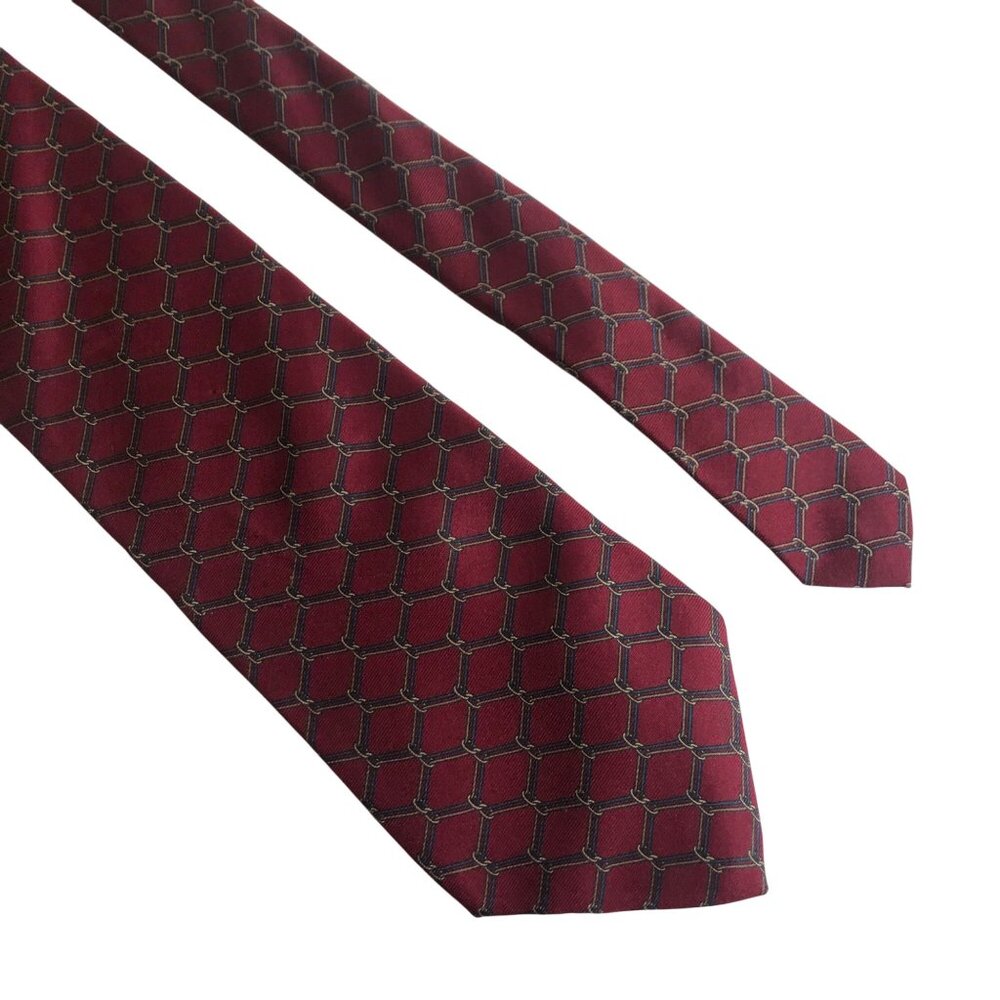 Saks Fifth Avenue Silk Tie Geometric Burgundy Blue Mens Necktie Work Formal Gift